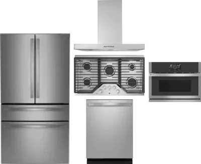 5 Piece Package Includes Refrigerator, Cooktop, Wall Oven, Hood And Dishwasher